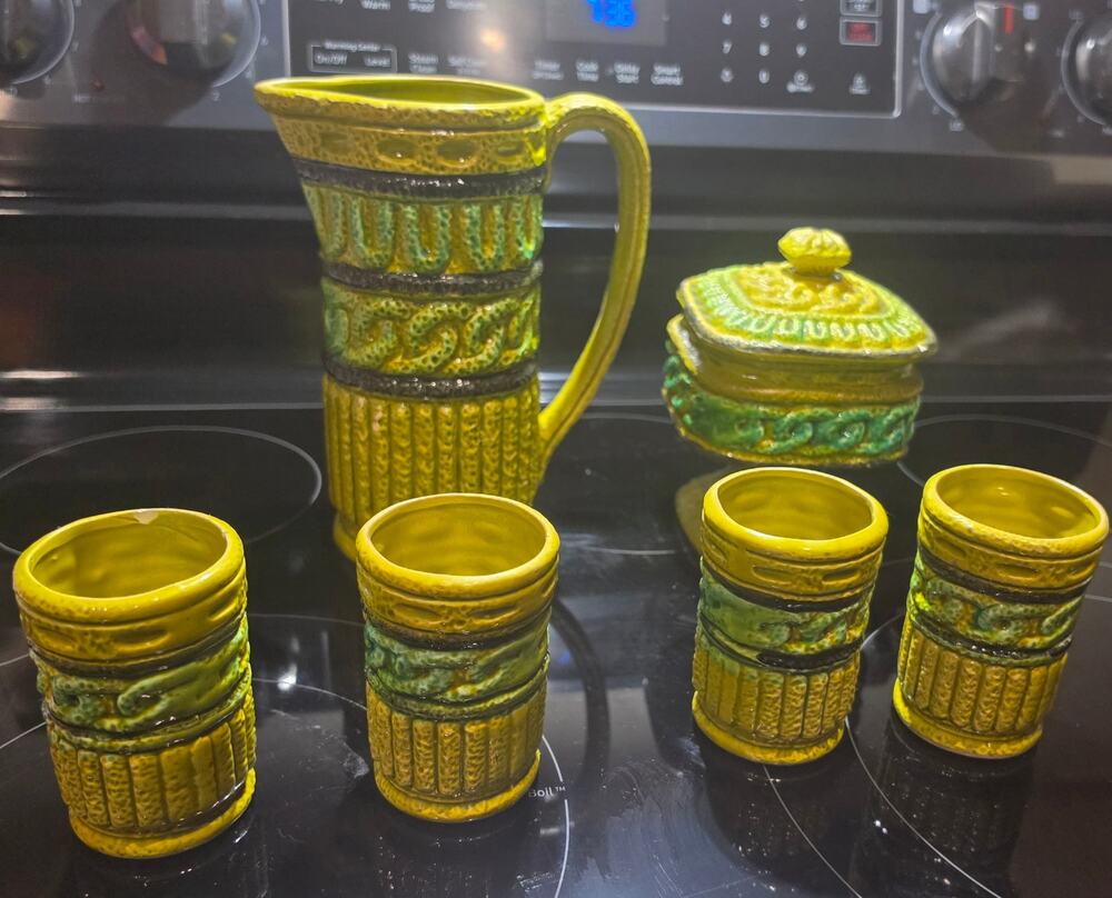 Vintage Mid Century Thrifco Japan Ceramic Pitcher & Tumbler Set - 6 Piece